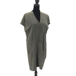 Schai Womens Goat Suede Leather Exposed Back Zip Cap Sleeve Shift Dress Green/Gr